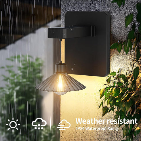 2 Pack Bulb Outdoor Solar Powered Wall Light with Dusk to Dawn Wall Mount Sconce Anti-Rust Waterproof Wall Lantern