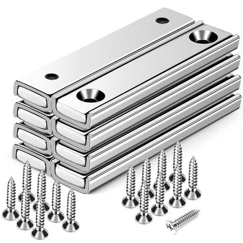 DIYMAG Strong Neodymium Rectangular Pot Magnets, Countersunk Hole Magnets with Mounting Screws, Pack of 8