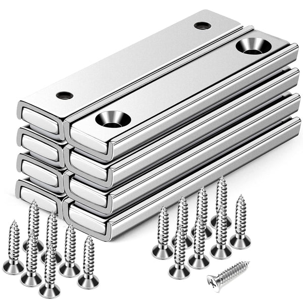 DIYMAG Strong Neodymium Rectangular Pot Magnets, Countersunk Hole Magnets with Mounting Screws, Pack of 8