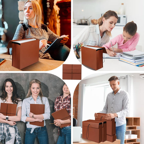 Chuangdi 5 Pcs Expanding File Wallet | Heavy Duty Box of 8 Brown File Folders | Letter Size File Organizer