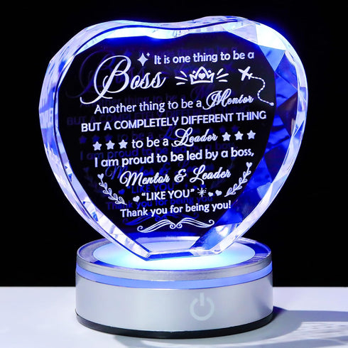 Enjinkail Laser Engraved Boss Appreciation Gifts for Men Women Heart Shape Crystal