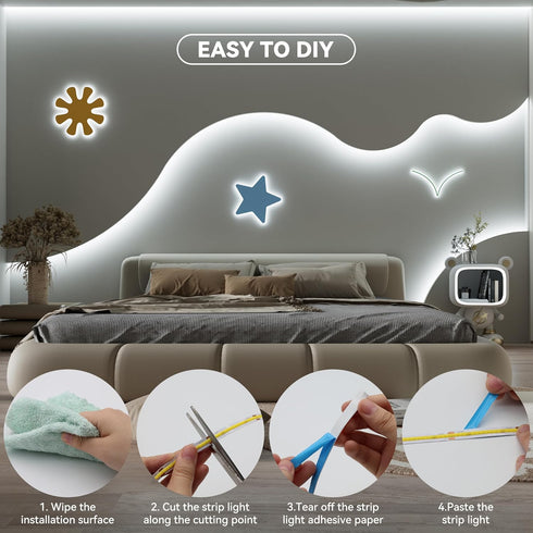 Light,24V 6000K Lights,32.8ft MIWISE COB LED Strip Daylight White LED Strip UL-Listed Super Bright Flexible LED