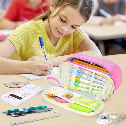 KMUYSL Large Pencil Case, Big Pencil Pouch with 3 Compartments, Handheld Zipper Pen Bag Organizer for School & Office