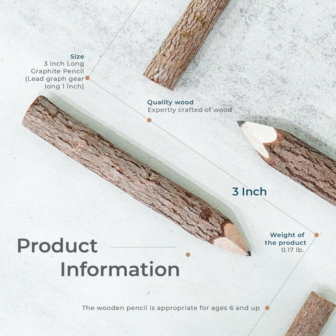 BSIRI Black 3 Inch Wood Tree Bark Pencils, 12 Pack, Rustic Twig Pencils for Unique Camping Gifts, Decorations, Party