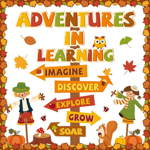 Fall Thanksgiving Bulletin Board Classroom Decorations, Adventures in Reading Pumpkin Autumn Leaves Cutout Supplies