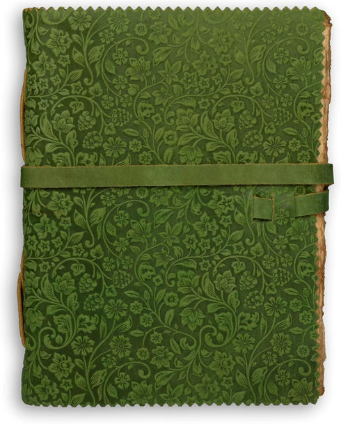 LEATHER VILLAGE Leather Bound Floral Embossed Journal for Women Men - 200 Pages, 6”X4”(A6), Green - Book of Shadows, Vintage Blank Paper Travel Diary, Notebook for Writing, Drawing, Sketchbook by LEATHER VILLAGE