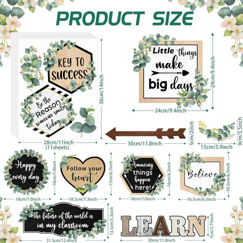Bulletin Board Decoration Eucalyptus Classroom Posters Positive Sayings Inspirational Motivational Bulletin Board Decor Set Growth Mindset Affirmation Cutouts Back to School Office Teacher Supplies