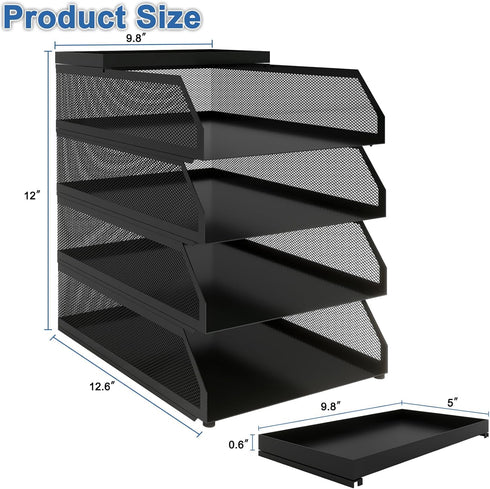 Natwind 4-Tier Stackable Paper Tray, Metal Mesh Desktop Organizer for Paper, Letter, and Document Storage