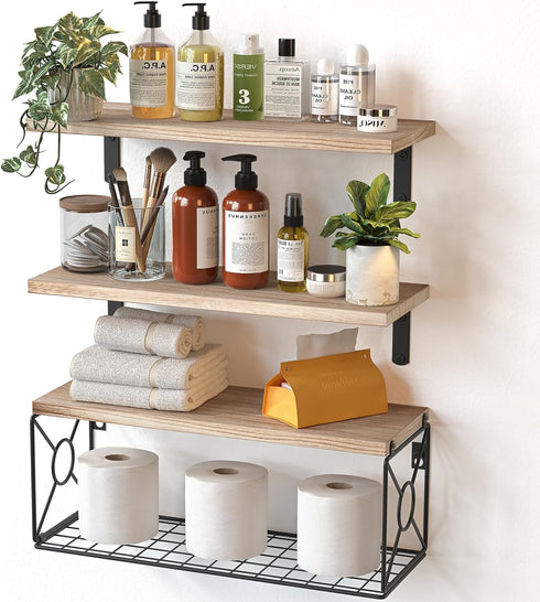 Amada Bathroom Shelves Over Toilet with Storage Basket, Floating Wall Shelf for