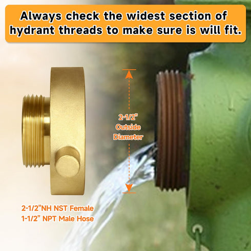 2-1/2"NH NST Female x 1-1/2" NPT Male Fire Hydrant Adapter, Brass Fire Equipment for Fire Hose
