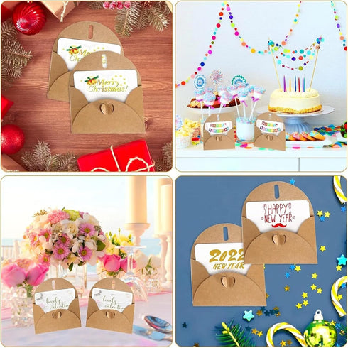 linenb 140pcs &40pcs Set Blank Gift Card Envelope With Heart Closure Vintage Note Greeting For Wedding Party Invitation