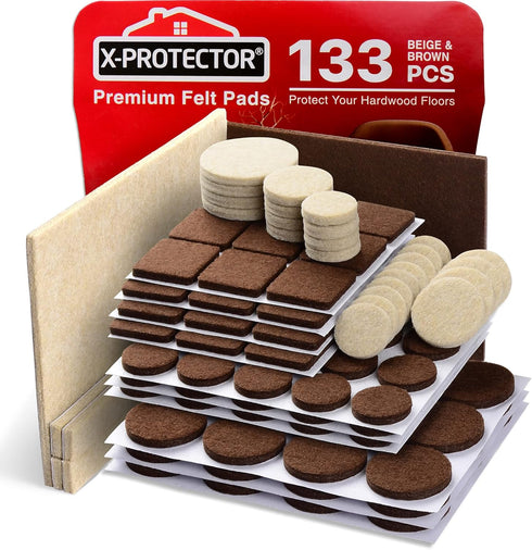 X-PROTECTOR Felt Furniture Pads, 133 PCS Premium Brown and Beige Pads - Best Protectors for Hardwood & Laminate Flooring