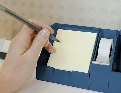Bostitch Office Sticky Note Holder and Business Card Stand, Includes Pen Holders, Blue