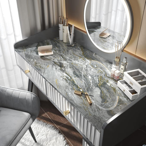 YENHOME Grey Marble Contact Paper for Countertops Peel and Stick Waterproof 17.7"X118" Grey Gold Marble Contact Paper Peel and Stick Countertops for Kitchen Self Adhesive Glossy Marble Wallpaper by YENHOME