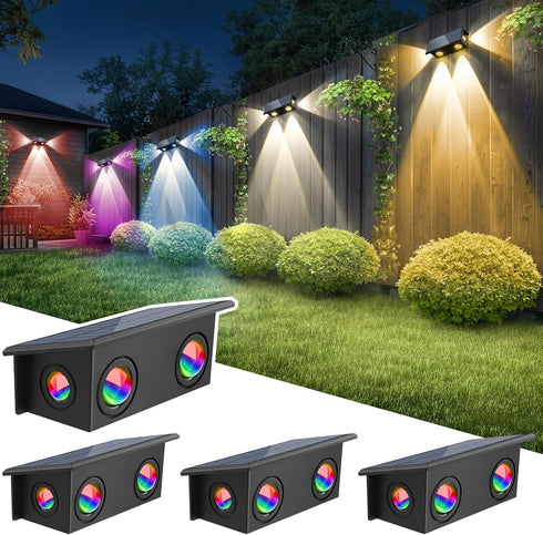 T-SUN Solar Fence Lights Outdoor, 4 Pack Waterproof Fence Lights Solar Powered