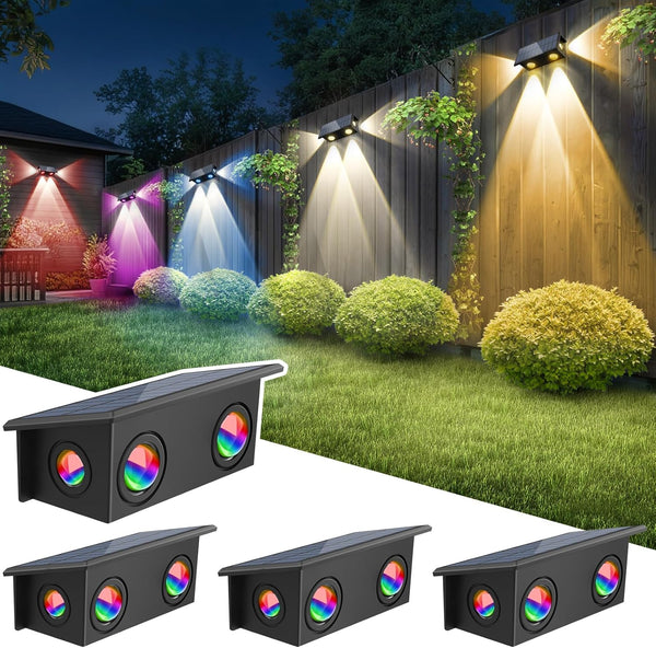 T-SUN Solar Fence Lights Outdoor, 4 Pack Waterproof Fence Lights Solar Powered