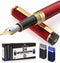 Dryden Designs Fountain Pen Gift Pouch with Medium Nib - Includes 24 Ink Cartridges - MCM (Red)