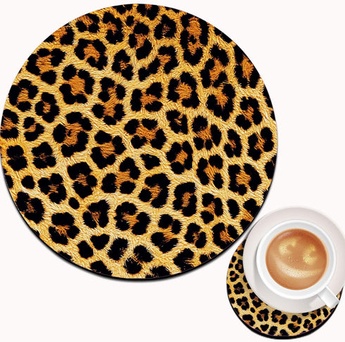 Mouse Pad and Coffee Coaster, Non-Slip Rubber Gaming Mouse Pad, Leopard Print