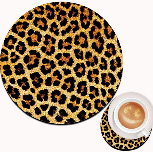 Mouse Pad and Coffee Coaster, Non-Slip Rubber Gaming Mouse Pad, Leopard Print
