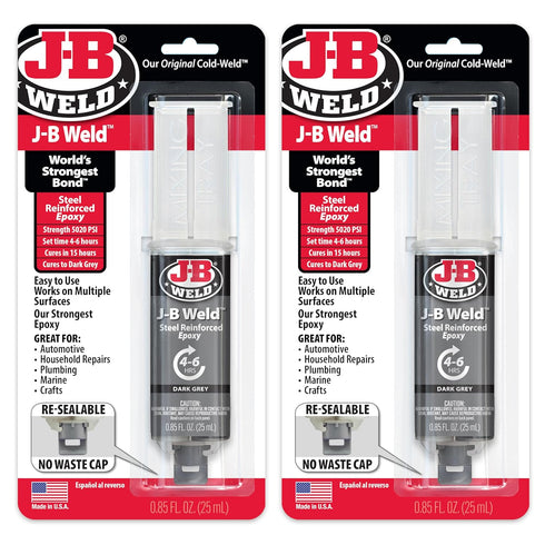 J-B Weld Original Steel Reinforced Epoxy Syringe, Dark Grey, High Strength, 2 Pack, 50165-2