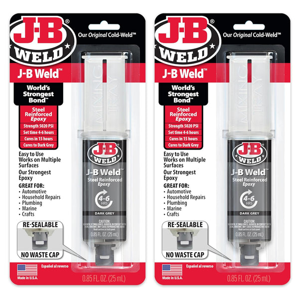 J-B Weld Original Steel Reinforced Epoxy Syringe, Dark Grey, High Strength, 2 Pack, 50165-2