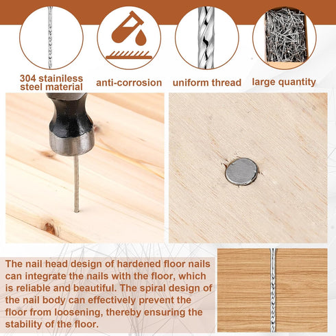 2 Pounds 304 Stainless Steel Spiral Shank Flooring Nails, 2-1/4 Inches Silver Twisted Nails for House Repairing