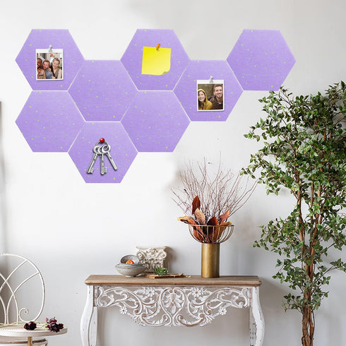 Thick Hexagon Felt Board Tiles 8 Pcs Self-Adhesive with Multi-Color Push Pins for Home Office Classroom