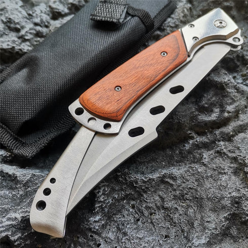 DOOM BLADE Long Blade Pocket Folding Knife, Sharp Survival Work Knives, Foldable Large Knife with Rosewood Handle, Gift