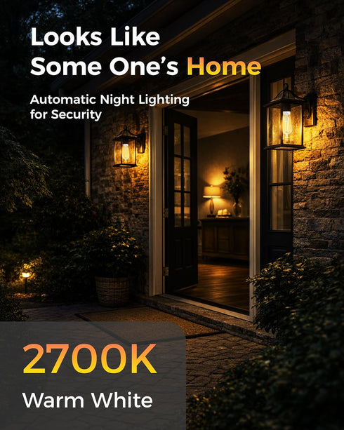 ST19 Bulb 2 Pack: Bulbs 3H/6H/9H/12H 2700K 600lm, E26 Timer Light Vintage Edison LED with Built-in Timer, Auto Modes