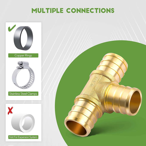 1/2 inch T PEX Tee & 90 Degree Elbow & Straight Coupling 1/2" (Pack of 12) Lead-Free Brass Fittings