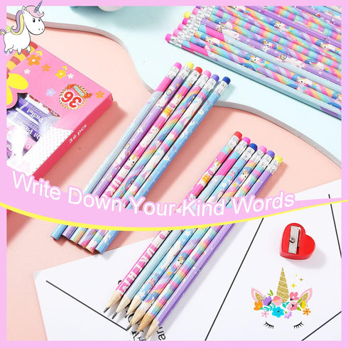 Unicorns Pencils Rainbow HB Pencils Erasable Cute Graphite Pencil Fun Pencils for Kids Unicorn Pencils Favors Unicorn Party Pencils with Erasers for Birthday Party Office School Supplies (36) by Fainne