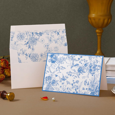 50 Pack Crisky Blue Floral Blank Note Cards with Envelopes & Stickers, Gold Foil Bridal Shower Thank You Cards Greeting
