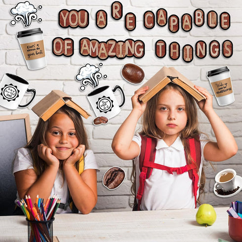 Teling 89 Pcs Industrial Cafe Bulletin Board Set, Coffeehouse Themed Classroom Decor, Bulletin Board Themed Sets for