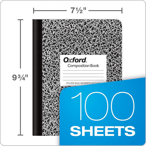 Oxford Composition Notebooks, 6 Pack School Supplies, College Ruled Paper, 100 Sheets, Black, 9-3/4 x 7-1/2 Inches