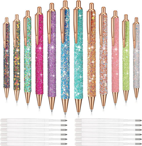 Sabary 12 Pcs Cute Glitter Pens for Nurses, Retractable Fancy Pens with 12 Replacement Refills for Nurse Day