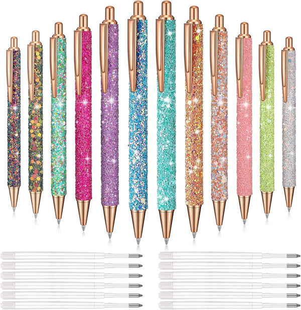 Sabary 12 Pcs Cute Glitter Pens for Nurses, Retractable Fancy Pens with 12 Replacement Refills for Nurse Day
