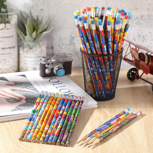 Handepo 72 Pieces Attendance Pencils with Eraser, Assorted Wooden Pencils for Kids, Student Carnival Prize, 4 Styles