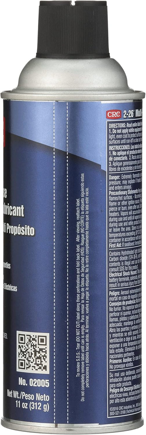 2-26 02005 11 oz, 360 CRC Multi-Purpose Precision Lubricant - wt Plastic Safe Aerosol w/ Degree Spray Valve | Improves