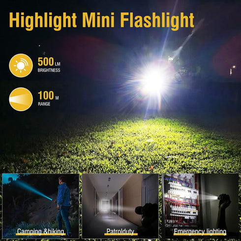 BORUIT V3 Mini EDC Flashlight, 900LM USB-C Rechargeable with Red UV Blue Light, 12 Modes, Waterproof, Black