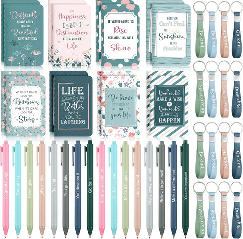 PerKoop 48 Pcs Inspirational Gifts, Bulk Motivational Notepads, Ballpoint Pens, Keychains Set for Teachers School Office
