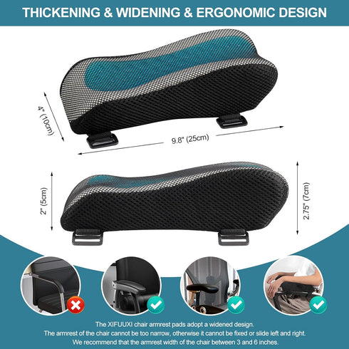Office Chair Armrest Pads - Widen & Thicken Ergonomic Computer Chair Arm Pads with Cooling Gel and Memory Foam for