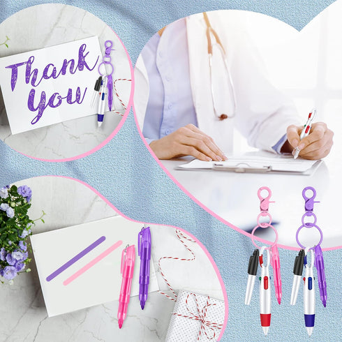 Sabary Mini Highlighter Nurse Pen Pack Set, Pink and Purple Tip Highlighter, 2 Permanent Marker and 2 Ball Pen