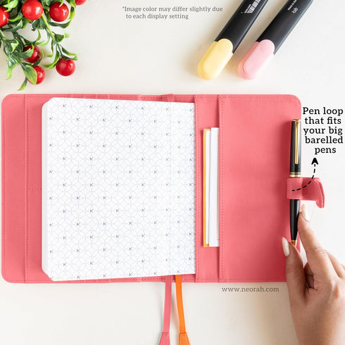 NEORAH B6 Notebook Sleeve with Loop + Dotgrid Journal, Faux Leather Sleeve with Penloop, 6 Card Slots, PINK