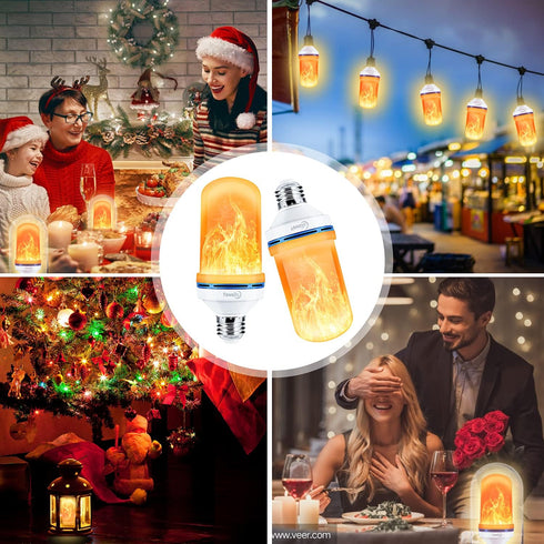 Yewclls Bulbs, 4 Bulbs E26 Bulbs (4-Pack) LED Flame Light Modes Flickering Halloween Light Base Fire Light with Gravity