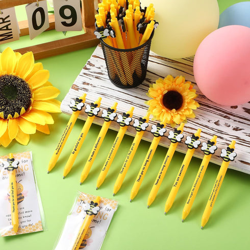 50 Sets (10 Qilery Bee Theme Pen Favor Bulk Thank You for Bee-ing Awesome Employee Volunteer Teacher Nurse Gifts