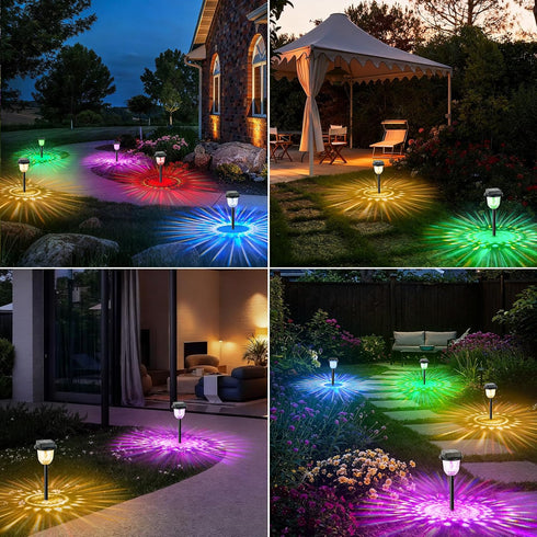 2 Pack echosari Color Changing Solar Pathway Lights, Dynamic Pattern Multicolor & Warm White Solar Lights Outdoor