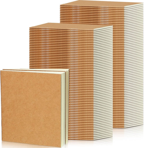 Thenshop 150 Pack Mini Notebooks, Bulk Small Notepad, Unlined Journals, 4 x 4 Inch, 24 Sheets (Kraft)