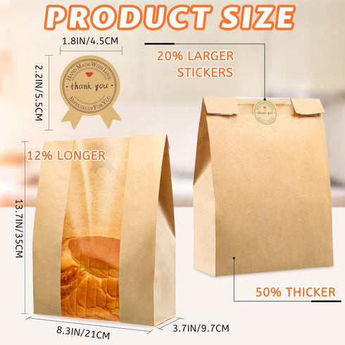 50 50% 13.7x8.2x3.7in 60 Pcs Bread Bags for Homemade Bread, Sourdough Paper With Window, Thicker A Large Bakery Bags