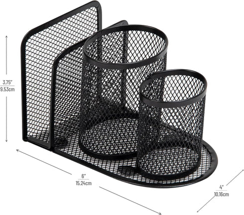 Desktop Organizer, Pen Cup, Mail Sorter, Accessory Storage for Workspace, Office, Metal Mesh, Black