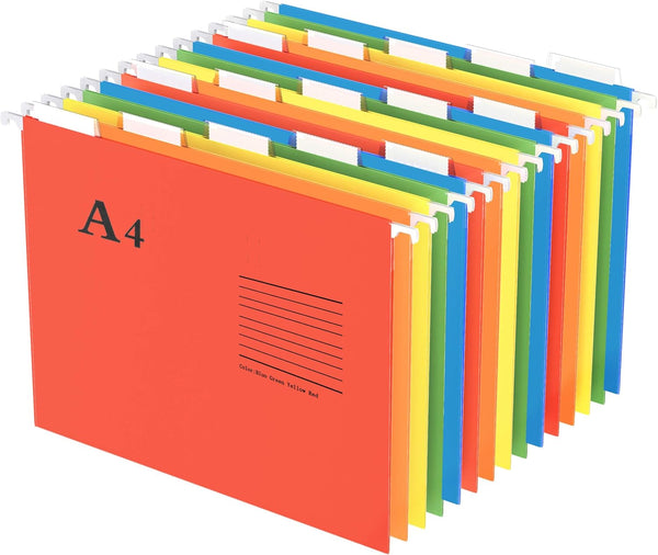Oterri A4 Size Hanging File Folders, 15pcs with 5 Elegant Colors, 1/5-Cut Adjustable Tab